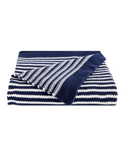 Shop Splendid Double Stripe Knit Throw, 70" X 50" Bedding In Navy/white