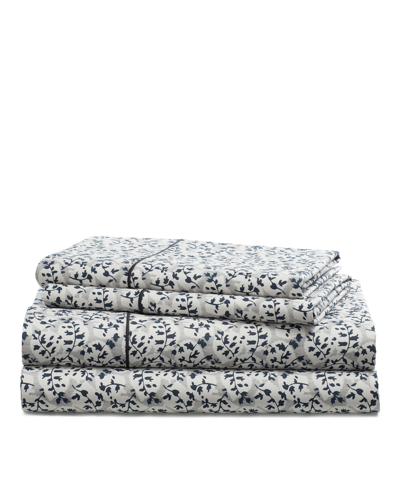 Shop Lauren Ralph Lauren Eva Leaf Cotton Sateen 4-pc. Sheet Set, Queen In Grey Multi