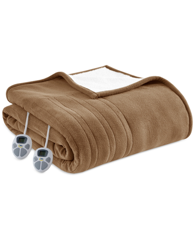 Shop Serta Electric Reversible Fleece To Sherpa Blanket, Full In Brown