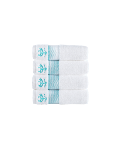 Shop Brooks Brothers Rope Stripe Border 4 Piece Turkish Cotton Hand Towel Set In Sea Glass