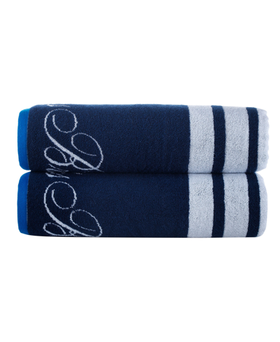 Shop Brooks Brothers Nautical Blanket Stripe 2 Piece Turkish Cotton Bath Sheet Set In Navy