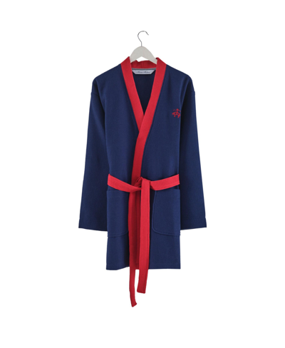 Shop Brooks Brothers Waffle Kimono 34" Turkish Cotton Bathrobe In Navy