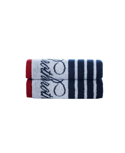 Shop Brooks Brothers Nautical Blanket Stripe 2 Piece Turkish Cotton Hand Towel Set In White