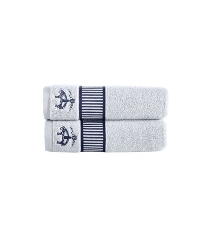 Shop Brooks Brothers Fancy Border 2 Piece Turkish Cotton Hand Towel Set In Silver-tone