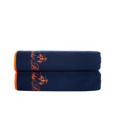 Shop Brooks Brothers Contrast Frame 2 Piece Turkish Cotton Bath Towel Set In Navy