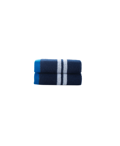 Shop Brooks Brothers Nautical Blanket Stripe 2 Piece Turkish Cotton Wash Towel Set In Navy