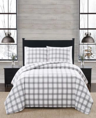 Shop London Fog Plaid Flannel Comforter Sets In White/gray