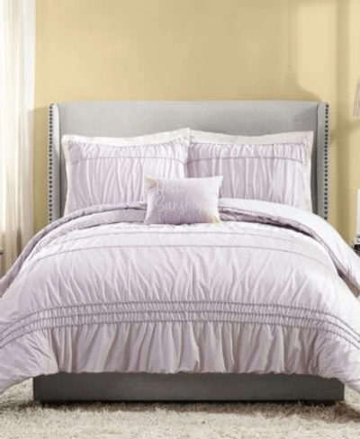 Shop Jessica Simpson 4 Piece Ruched Stripe Comforter Sets In Purple