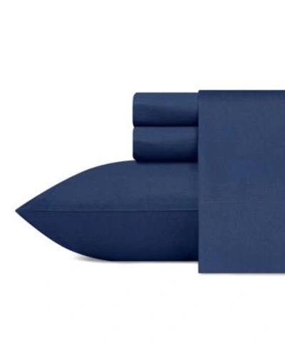 Shop Nautica Solid Cotton Percale Sheet Set In Captains Blue