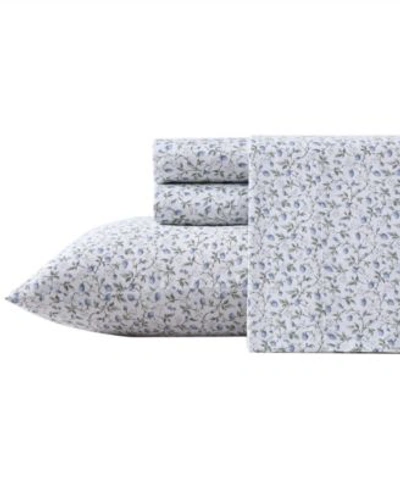 Shop Laura Ashley Bramble Vine Cotton Sateen Sheet Sets Bedding In Periwinkle/sage