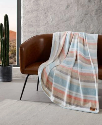Shop Wrangler Glen Canyon Stripe Ultra Soft Plush Blanket Collection In Muted Turquoise And Desert Sand