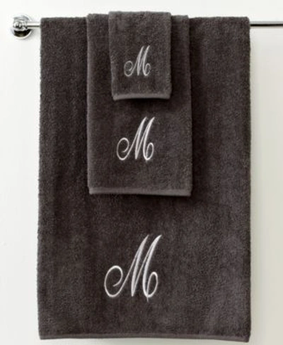 Shop Avanti Monogram Initial Script Granite Silver Bath Towels In Black