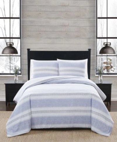 Shop London Fog Stripe Flannel Comforter Sets In White/blue