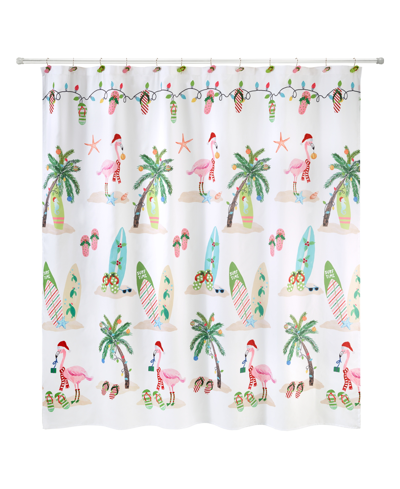 Shop Avanti Flamingo Jingle Holiday Printed Shower Curtain, 72" X 72" In Multicolor