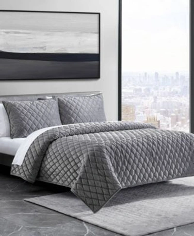 Shop Vera Wang Diamond Velvet Quilt Set Collection In Soft Charcoal