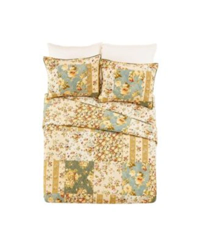 Modern Heirloom Floral Patch 3 Piece Quilt Set Collection In Ivory
