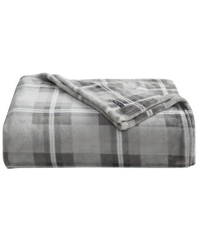 Shop Nautica Lewes Plaid Ultra Soft Plush Blanket In Gray