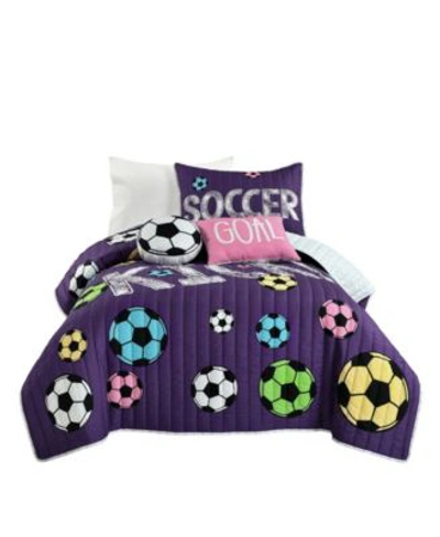 Shop Macy's Girls Soccer Kick Quilt Purple Set