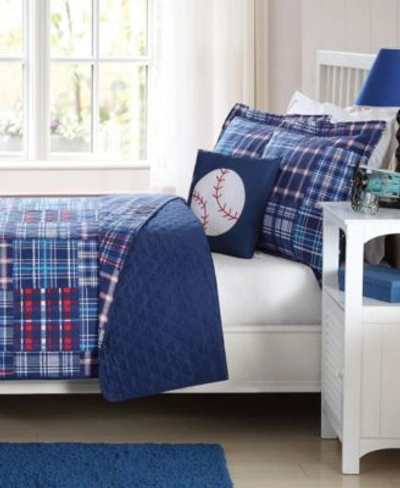 Shop My World Reversible Navy Plaid Patchwork Quilt Sets In Multi