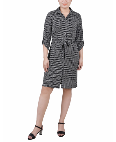 Shop Ny Collection Petite 3/4-sleeve Printed Shirt Dress In Black/white Justin