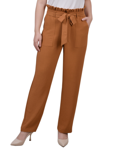 Shop Ny Collection Petite Belted Paper Bag Waist Pants In Meerkat