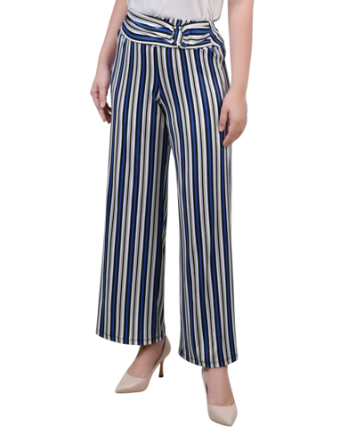 Shop Ny Collection Petite Cropped Pull On Pants With Sash In Blue Black Stripe