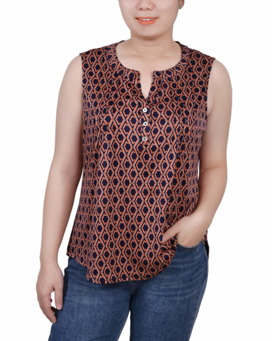 Ny Collection Plus Size Sleeveless Knit Y Neck Top In Navy Autumn Glaze Thill