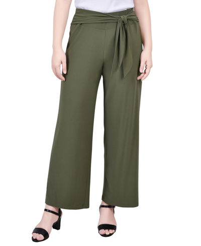 Shop Ny Collection Petite Cropped Solid Pull On Pants With Sash In Oil Green