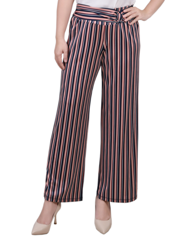 Ny Collection Plus Size Cropped Pull On Pants With Faux Belt In Black Coral Stripe