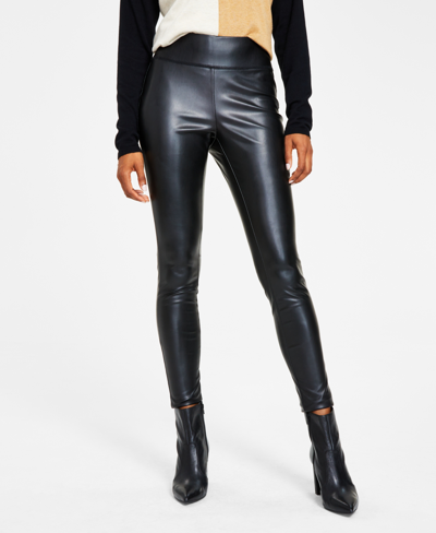 Shop Inc International Concepts Petite Faux-leather Skinny Pants, Created For Macy's In Deep Black