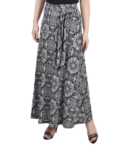 Ny Collection Petite Maxi Skirt With Sash Waist Tie In Noir Atunis