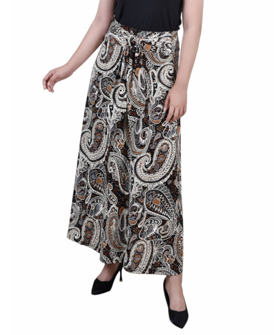 Ny Collection Petite Maxi Skirt With Sash Waist Tie In Brown Paisley