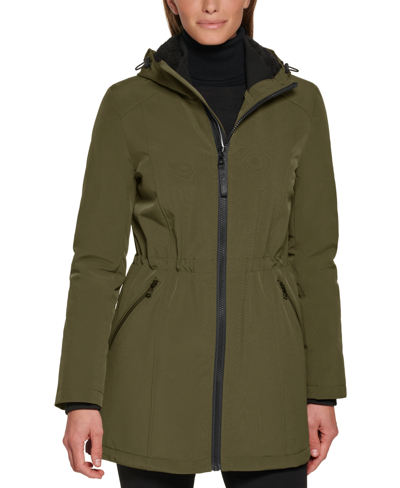 Calvin Klein Women's Petite Hooded Faux-fur-lined Anorak Raincoat In  Olivine | ModeSens