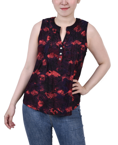 Shop Ny Collection Petite Sleeveless Jacquard Y-neck Top In Wine Milaflor