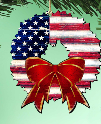 Designocracy Holiday Wreath American Flag Ornaments, Set Of 2 In Multi Color