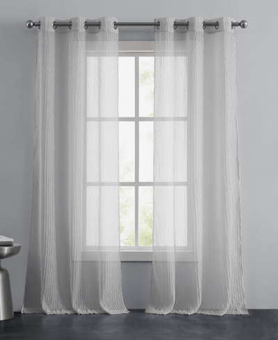 Shop Juicy Couture Marnie Crushed Solid Sheer Voile Grommet Window Curtain Panel Set, 38" X 96" In Light Gray