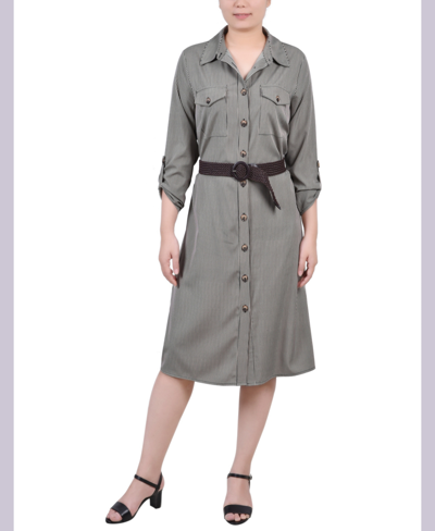 Shop Ny Collection Petite 3/4 Roll Tab Sleeve Shirtdress In Dynamic Torterella