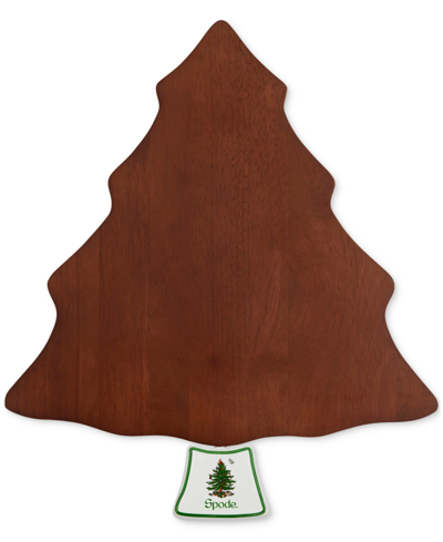Spode Christmas Tree 2-piece Wooden Cheese Board And Spreader In Brown