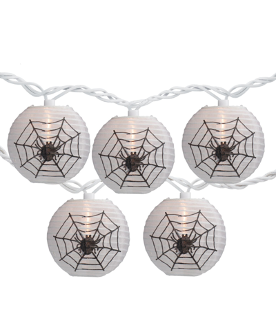 Northlight Black Spider In Web Paper Lantern 10 Piece Halloween Lights With 8.5' White Wire Set In White