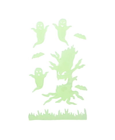 Northlight Glow In The Dark Evil Tree And Ghosts Halloween Gel Window Clings In Green