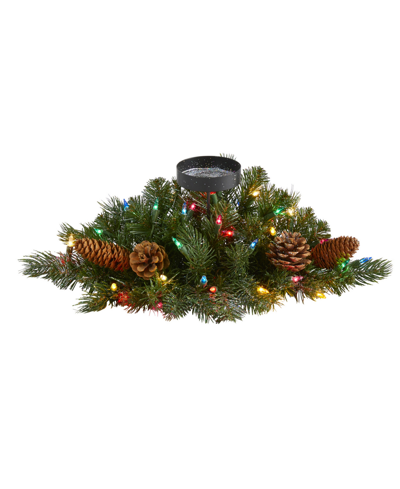 Shop Nearly Natural Flocked And Glittered Artificial Christmas Pine Candelabrum With 35 Lights And Pine Cones In Green