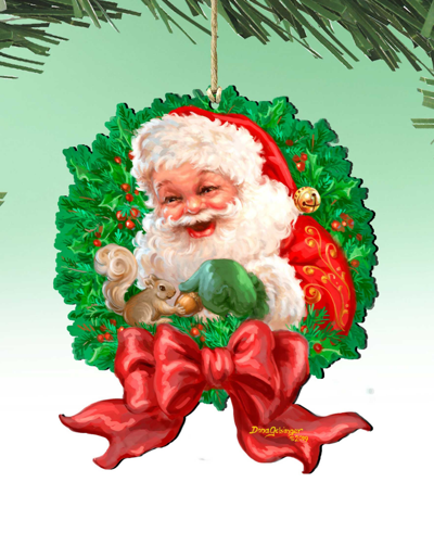 Designocracy Wreath Santa Bow Holiday Ornaments, Set Of 2 In Multi Color