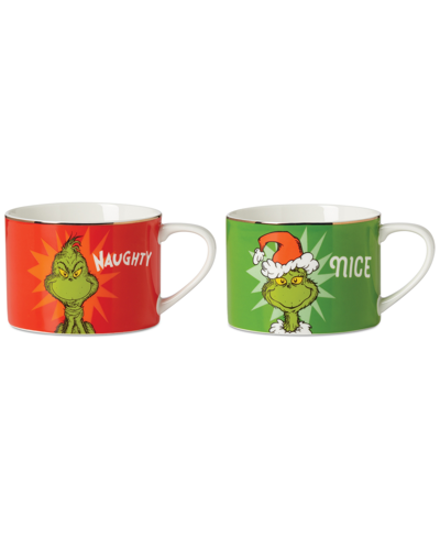 Shop Lenox Grinchie Gifts Naughty & Nice 2-pc. Mug Set In Green And Ivory