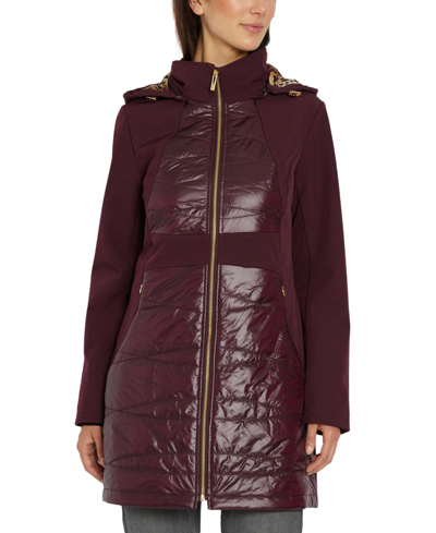 Shop Via Spiga Women's Petite Hooded Mixed-media Raincoat In Wine