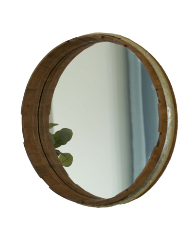 Shop Vintiquewise Wine Barrel Shaped Wall Mirror In Brown
