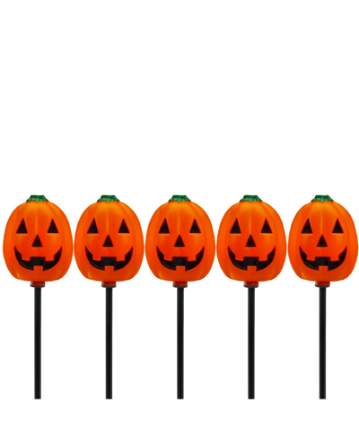 Northlight Set Of 5 Jack-o-lantern Shaped Halloween Pathway Markers In Orange