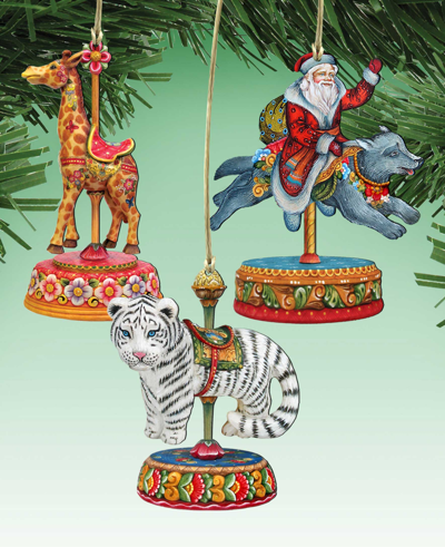 Designocracy Tiger, Santa, Giraffe Christmas Carousel Holiday Ornaments In Multi Color