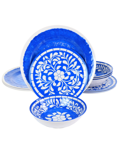 Elama Nelly 12 Piece Melamine Dinnerware Set In Blue