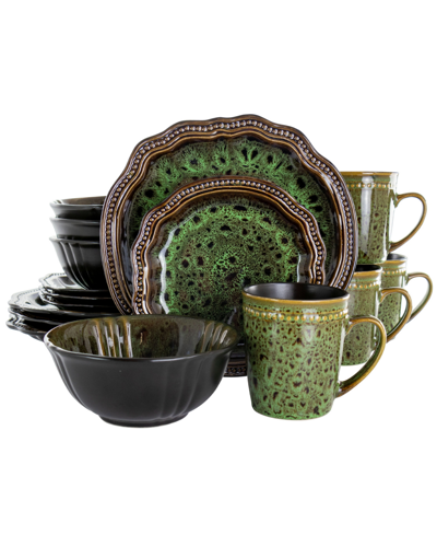 Elama Jade Waves 16 Piece Stoneware Dinnerware Set In Green