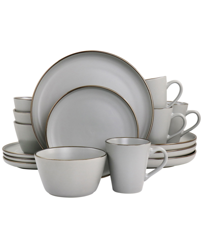 Elama Flat, Raised Rim, Gold-tone Trim Simon 16 Piece Stoneware Dinnerware Set, Service For 4 In Matte Slate With Gold-tone Rim